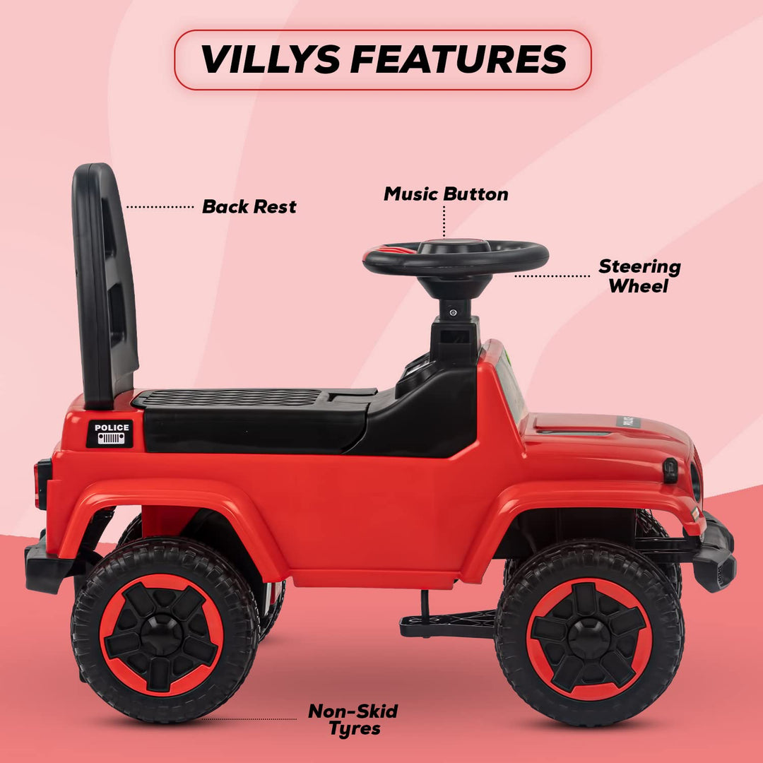 Villy Push Ride on Car for Kids, Ride on Push Cars with Music, Light & High Backrest | Kids Car Ride on Toys for Kids Toddlers | Push Baby Car for Kids to Drive 1 to 3 Years Boys Girls