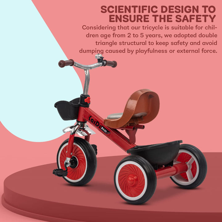 Kaidi Bear Tricycle for Kids/ Baby, Smart Plug n Play Kids Tricycle Cycle Trikes with Front & Rear Storage Baskets