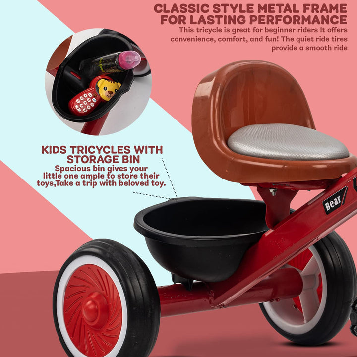 Kaidi Bear Tricycle for Kids/ Baby, Smart Plug n Play Kids Tricycle Cycle Trikes with Front & Rear Storage Baskets