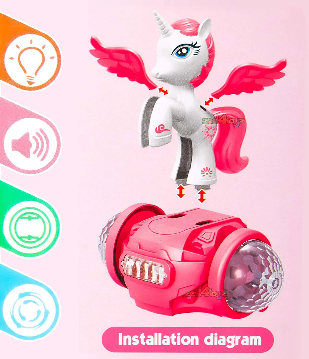 Rotating Musical Little Horse with 5D Light & Musical Sound Activity Play Center Toy with Bump and Go Functions for Kids