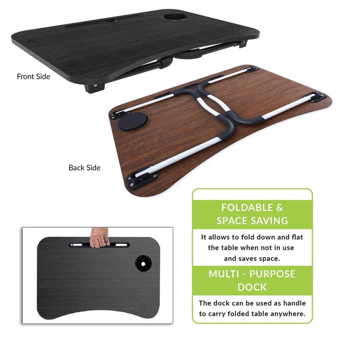 Zedo Foldable Laptop Table with Dock Stand & Cup Holder | Adjustable | Multi-Purpose Study Table | Bed Table | Table for Home | Rounded Edges | Non-Slip Legs