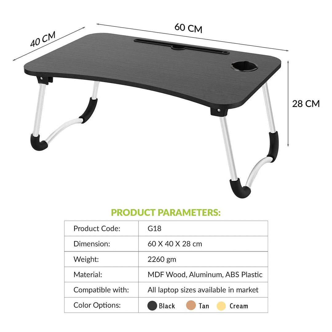 Zedo Foldable Laptop Table with Dock Stand & Cup Holder | Adjustable | Multi-Purpose Study Table | Bed Table | Table for Home | Rounded Edges | Non-Slip Legs