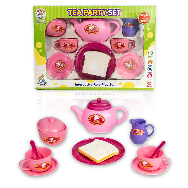 Ratna's Premium Quality Tea Party Set for Kids. 14Durable Plastic Pieces, Safe and BPA Free for Childrens Tea Party and Fun