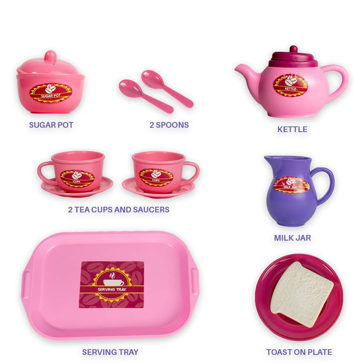 Ratna's Premium Quality Tea Party Set for Kids. 14Durable Plastic Pieces, Safe and BPA Free for Childrens Tea Party and Fun