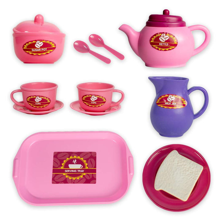 Ratna's Premium Quality Tea Party Set for Kids. 14Durable Plastic Pieces, Safe and BPA Free for Childrens Tea Party and Fun